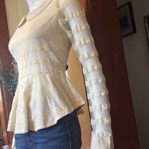 Beautiful cream coloured coloured top w/ sheer sleeves size medium by co me to